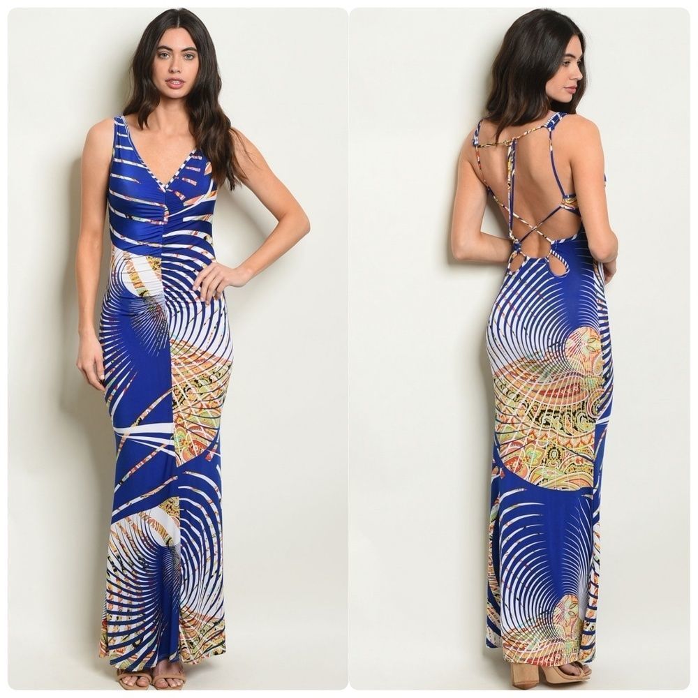 Royal Blue Multi-color Maxi Dress